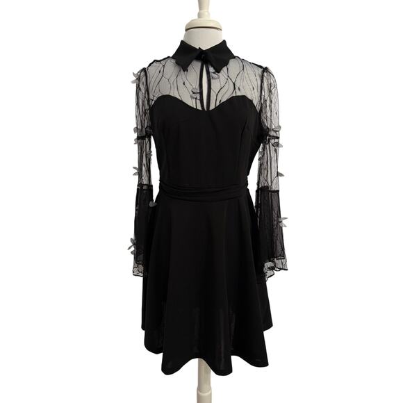 Whimsigoth Fairy Punk 3D Butterfly Mesh Bell Sleeve High Collar Neck Woman’s XL - Picture 1 of 12